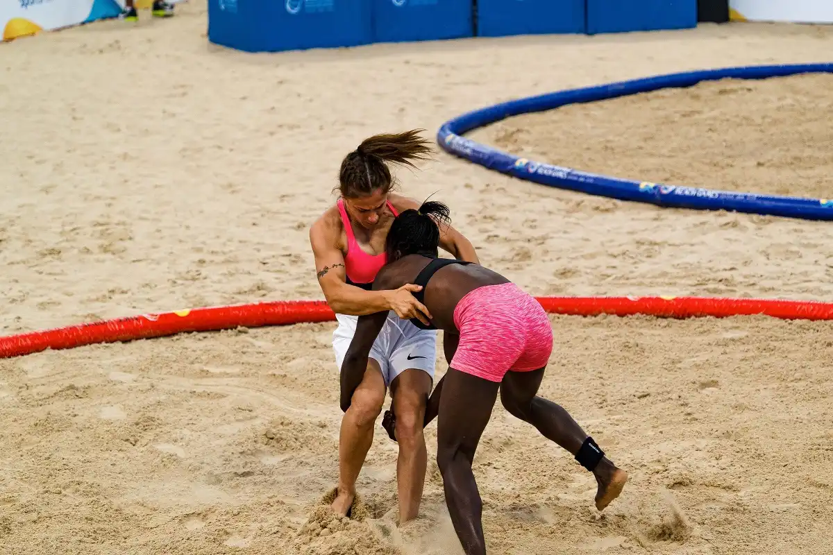 beach wrestling match